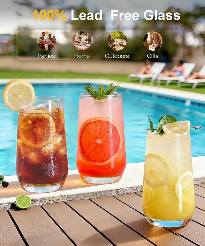 Drinking Water Glass Cups Set, Crystal Clear tall Glass cups set of 6 - Image 2