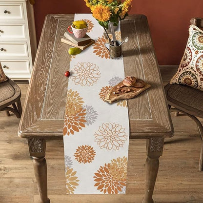 Fall Table Runner Orange Grey Dahlia Pinnata Floral Table Runners Modern - Image 4