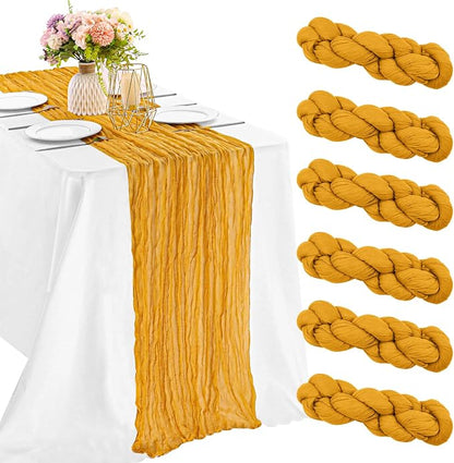 6 Pieces Mustard 10FT Cheesecloth Table Runner Boho Gauze Fabric Table Runner by JALANCY