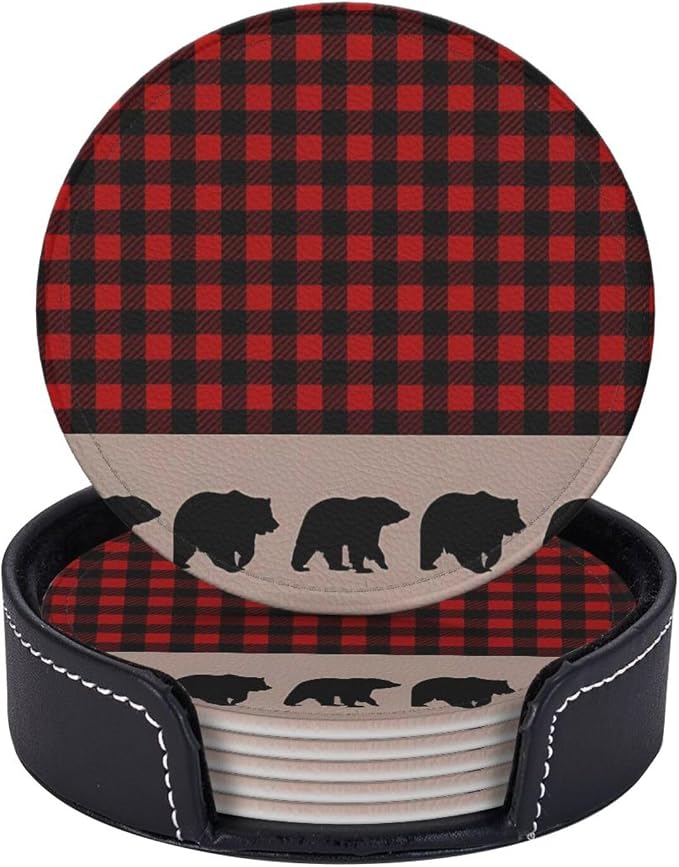 6 Pcs Bear Plaid Red Black Buffalo Deel Elk Moose Abstract Mountain Tree by Jfniub