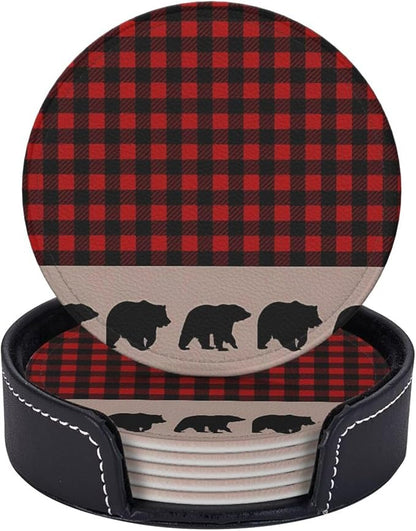 6 Pcs Bear Plaid Red Black Buffalo Deel Elk Moose Abstract Mountain Tree by Jfniub