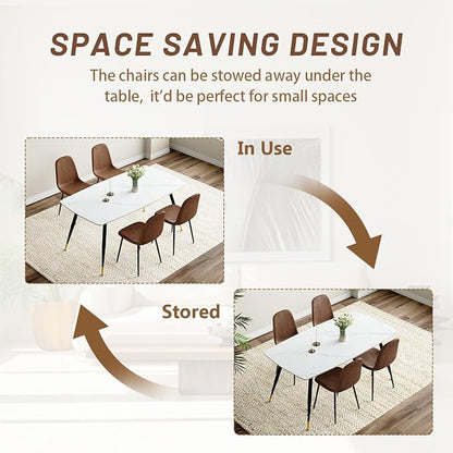 Table and Chairs Set of 4, Dining Room Table Set for 4, Sintered Stone Kitchen Table Top and Modern Chairs Set of 4 for Kitchen Dining Room