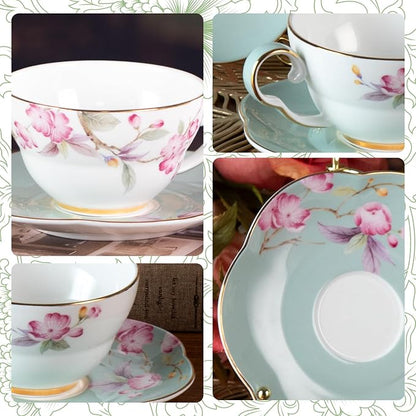 KAMMAK Tea Cups Set of 2, Ceramic Floral Pattern Demitasse Cup | Porcelain - Image 3