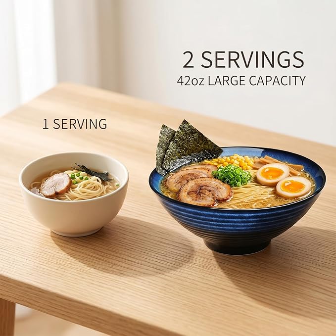 NJCHARMS Ceramic Ramen Bowl Set of 2, 42 oz Japanese Noodle Soup Bowls - Image 2