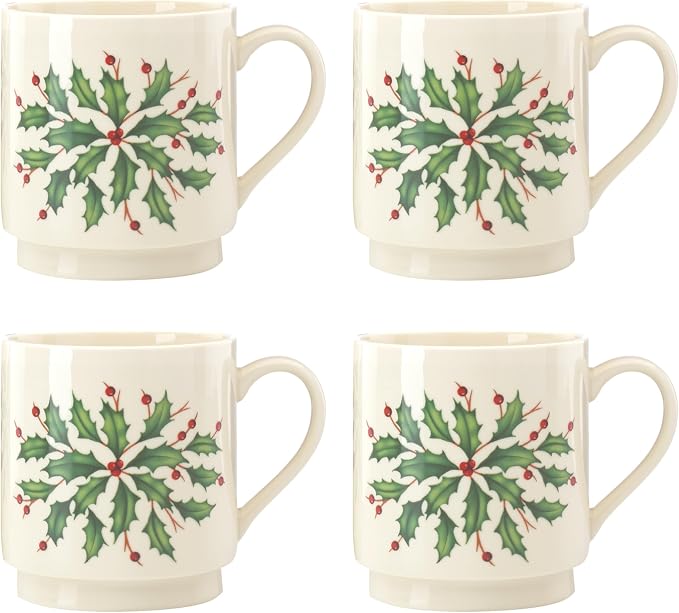 Lenox 853763 Holiday 4-Piece Stackable Mug Set, Christmas Dinnerware by Lenox