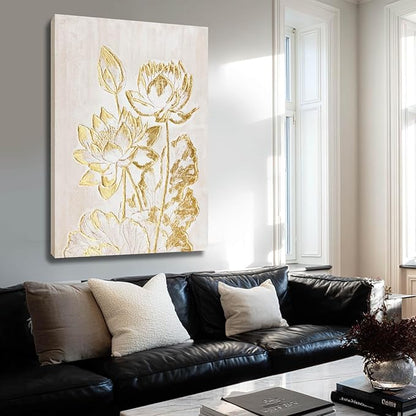 YJYart Plant Canvas Wall Art Flower Wall Decor Gold Wall Decorations 24"x36" Office Art Posters Oil Painting for Bedroom Kitchen