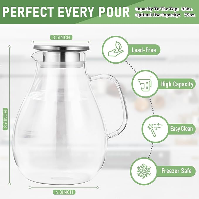SUSTEAS 2.2 Liter 75oz Glass Pitcher, Water Pitcher - Image 5