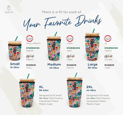 Sok It JavaSok Iced Coffee & Cold Soda Insulated Neoprene Cup Sleeve (Koi Garden, Large: 30-32oz)