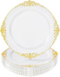 25 Pack 10.5 Inch golden Rim Plastic Plates, Heavy Duty Disposable White by Unknown