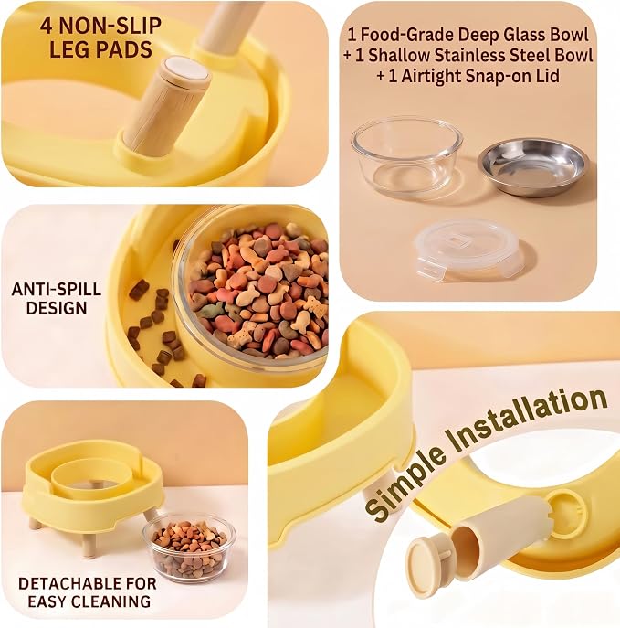 Anti-Ant Raised Cat Bowls with Lid, 1 Glass Water Bowl+1 Shallow Dish | Raised - Image 4