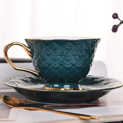 VanEnjoy Green Vintage 8 Ounces Porcelain Coffee Cup, Tea Cup and Saucer Set - Image 3