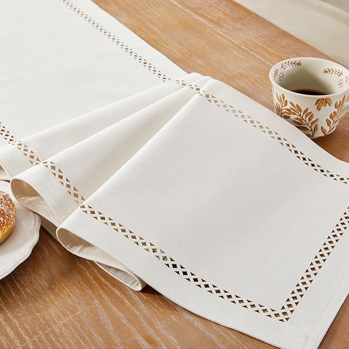 Rustic Burlap Table Runner, Off White Table Runners 108 inches Long | Double - Image 7