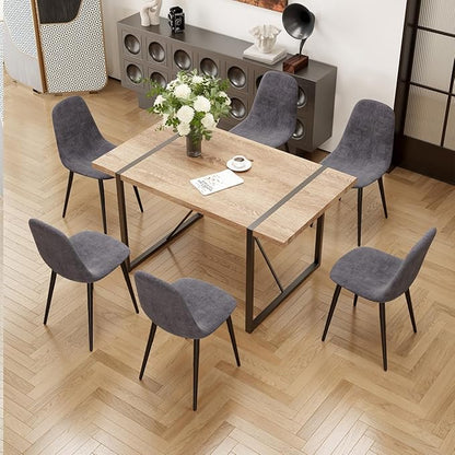 7 Piece Dining Table Set for 6,Modern 55'' Rectangle Wood Dining Table and Fabric Dining Chairs 6,Kitchen Table and Chairs for 6,Ideal for Kitchen Dining Room