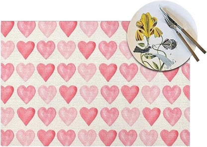 Valentine's Place mats Set of 4,12x18 Inches Valentine's Decor Pink Love Heart Placemats Rectangle Mother's Day Wedding Anniversary Decoration Table Mats for Party Home Kitchen Dining Table