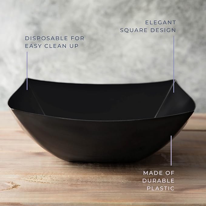 PLASTICPRO Disposable Square Serving Bowls, Party Snack or Salad Bowl, Plastic - Image 5