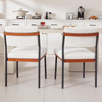 Modern Dining Chairs Set of 4, Kitchen Chairs with Thick Cushions and Adjustable Foot Pads, Upholstered Fabric Dining Room Chairs with Sturdy Metal Legs,White