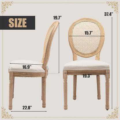 SoarFlash French Dining Chairs Set of 6, Vantage Dining Chair with Round Back, Farmhouse Country Rattan Dining Chair for Kitchen,Bedroom,Beige