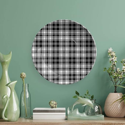 Ceramic Display Plate, Abstract Decor Ceramic Hanging Decorative Plate, British Tartan Stripes Pattern, 8 Inch, Household Custom Ceramic Plate, Black White