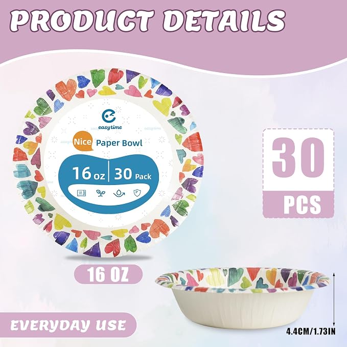 30 Pack Paper Bowls, 16 Oz Disposable Soup Bowl, Heavy Duty Printed Disposable - Image 2