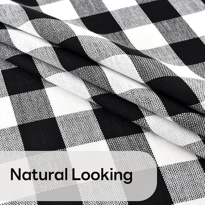 Gingham Round Tablecloth Table Cloth Heavy Duty Cotton Checkered Table Cloth Round Cover for Dining Room (R-Black, 53 inch Diameter)