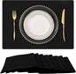 homing Cotton Linen Placemats Set of 8, Cloth Washable Farmhouse Dining Table Mats for Indoors & Outdoors, Easy to Clean, Black, 13 x 19 Inch