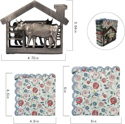 Metal Napkin Holder for Table, Antique Cow Farm Style, Rustic Vertical Tissue Napkins Holder for Paper Napkins (Cow/Black)