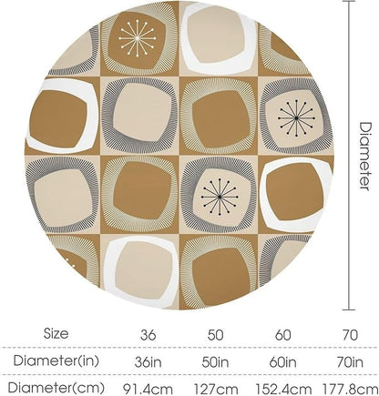Mid Century Round Tablecloth, Retro Geometric Colorful Squares Abstract Boho Vintage 50s 60s Tablecloth for Home Party Dining Room Kitchen Decor 50Inch(127cm)