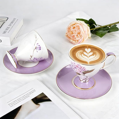 KAMMAK Tea Cups Set of 2, Ceramic Floral Pattern Demitasse Cup | Porcelain - Image 6