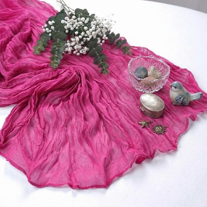 10 Pack Hot Pink Cheesecloth Table Runner 17 x 108 Inch | Boho Gauze Fabric - Image 6