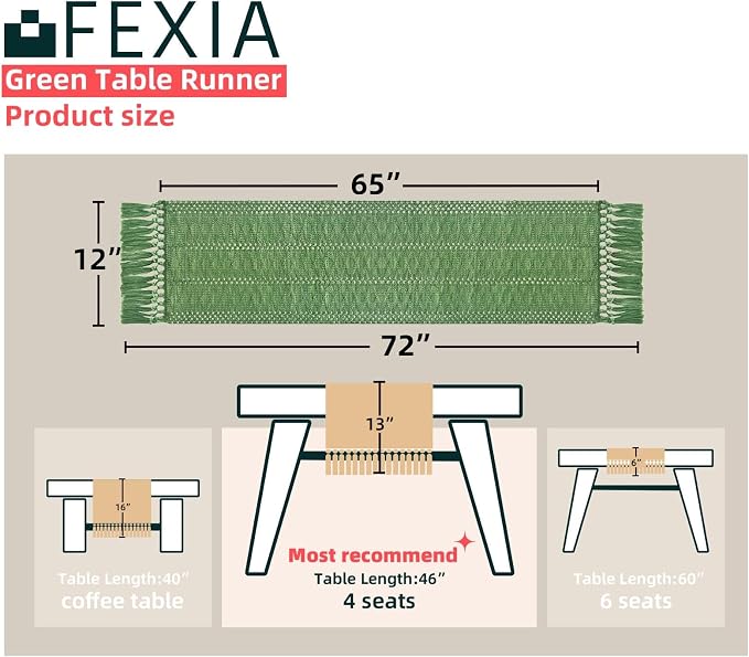 Green Table Runner with Tassels 12x72 Inch - Image 2