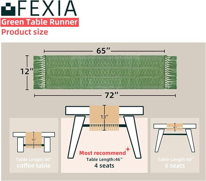 Green Table Runner with Tassels 12x72 Inch - Image 2