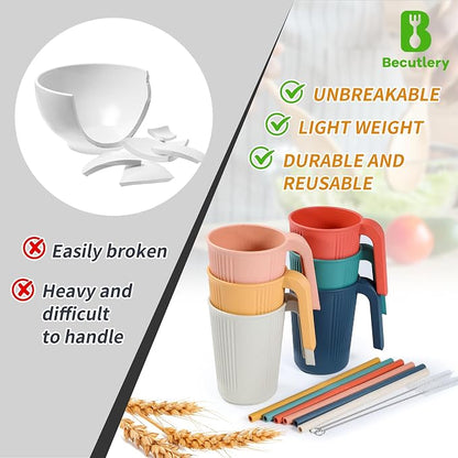Wheat Straw Coffee Mugs 6-Pack– Unbreakable & Lightweight Cups, 12oz Stackable - Image 6