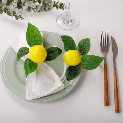 wonlex Handmade Napkin Rings Set of 8, Faux Lemon - Image 5