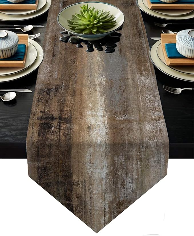Brown Grey Table Runner, Abstract Modern Art Burlap Table Runners by AILUER