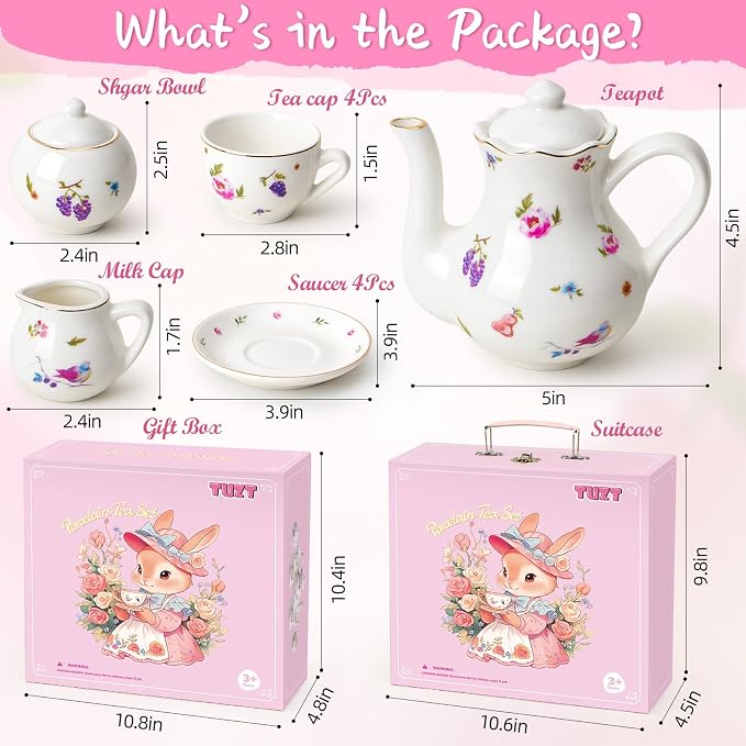 TUZT Tea Party Set for Little Girls Ages 3-8, Princess Tea Time Toy Includes - Image 7