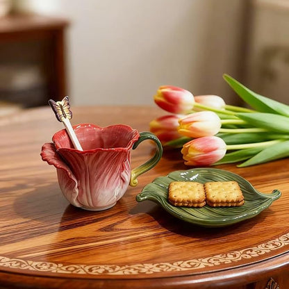Ceramic Tea Cup and Saucer Set ，8OZ 3D Hand-Painted Flower Coffee Mug，Gift - Image 7