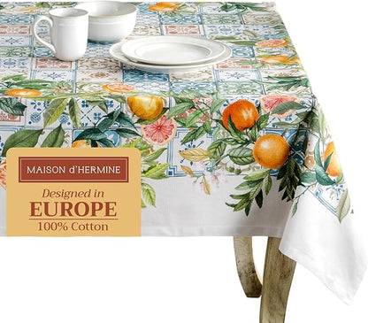Maison d' Hermine Table Cloth Rectangle Table 100% Cotton 60 x 120 Inches Tablecloth Reusable Decorative for Dining Room Farmhouse Home Valentines Day Decorations Spring Summer - Agrume