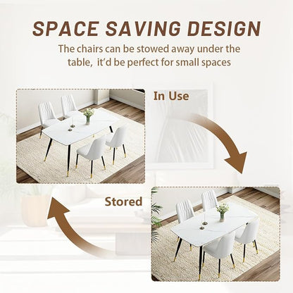 Dining Room Table Set for 4,Dining Table Set for 4, Sintered Stone Kitchen Table Top and Modern Chairs Set of 4 for Kitchen Dining Room