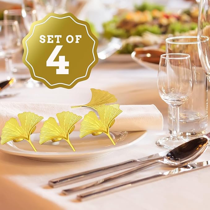 Set of Four Ginkgo Leaf Gold Napkin Rings - Image 2