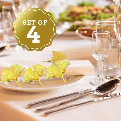 Set of Four Ginkgo Leaf Gold Napkin Rings - Image 2