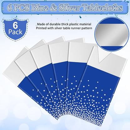 6Pcs Blue and Silver Tablecloth Party Decorations, Plastic Royal Blue Table - Image 4