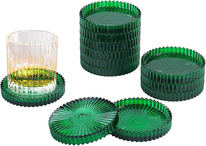 Glass Coasters Pack of 12 for Drinks,Round Cup Coasters,Crystal Coasters Coffee Coaster Table Coasters Pub Coaster,Decor for Office Kitchen Bar Dining Room Living Room,Jewelry Storage,Green