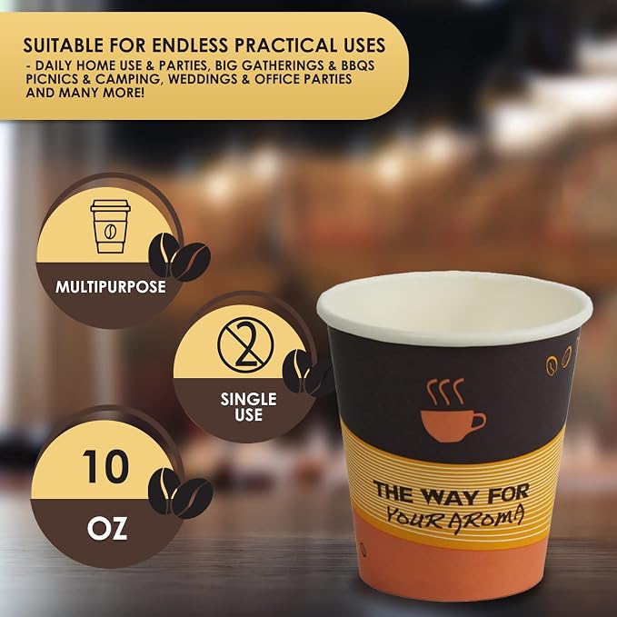PAMI Disposable Paper Coffee Cups 10 oz, Single-Use, Leak Resistant - Image 5