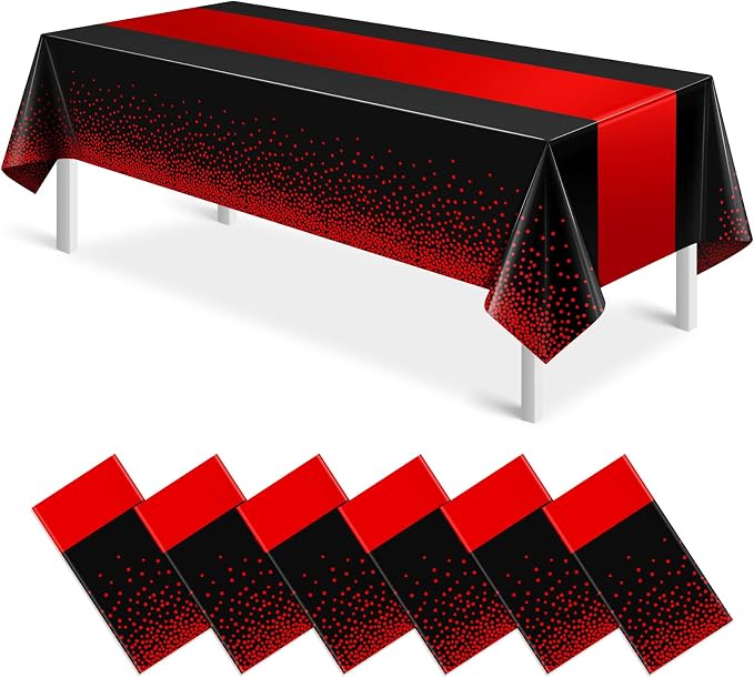MASHAN 6Pcs Black and Red Tablecloth Party Decorations, Plastic Black Table by MASHAN