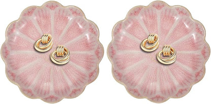 uxcell 2Pcs Ceramics Jewelry Plate, Sunflower Shape Key Holder Bowl for Entryway Table Decor Small Ring Tray Dish Gift for Women Girlfriend, Pink