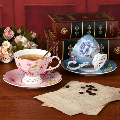 KAMMAK Tea Cups and Saucers Set of 2, Fine Bone China Coffee Cups, GH019 | - Image 7