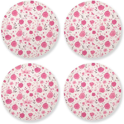 Seamless Pattern Red Roses Absorbent Coasters 4 Piecing Set Cork Base Cups by KLL
