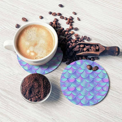 Mermaid Tail Coaster for Drinks Individual Mesh Gradient Mermaid Fish Skin Presents for Housewarming Birthday and Family 100% Diatomite 4''X 4'',2 Pack