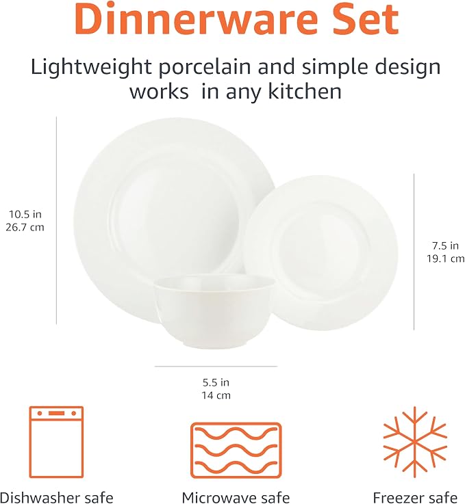 Amazon Basics Porcelain Dinnerware Set, Microwave and Dishwasher Safe, Service - Image 7