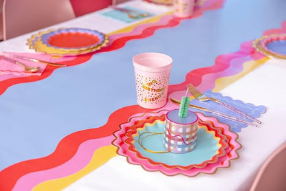 Packed Party Scalloped Soiree Party Paper Table Runner – 25 Ft Blue Center - Image 8